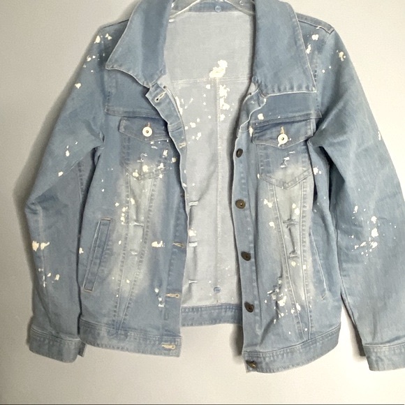 90’s Distressed grunge paint splatter denim jean jacket - Picture 7 of 11